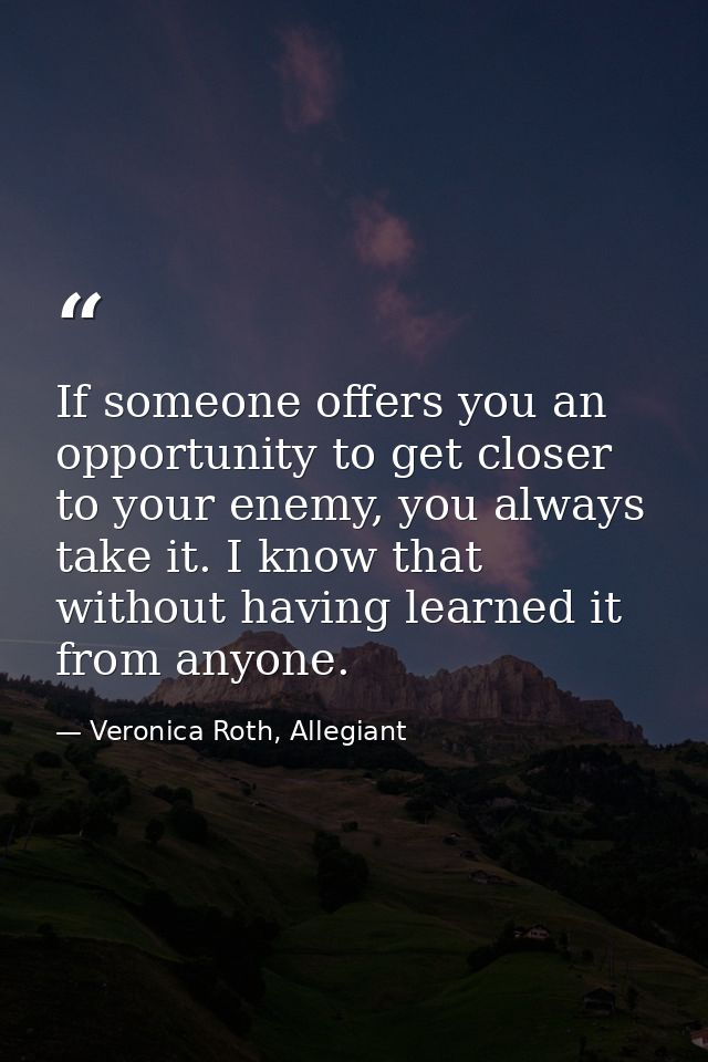 If someone offers you an opportunity to get closer to your enemy, you always take it. I know that without having learned — Veronica Roth, Allegiant