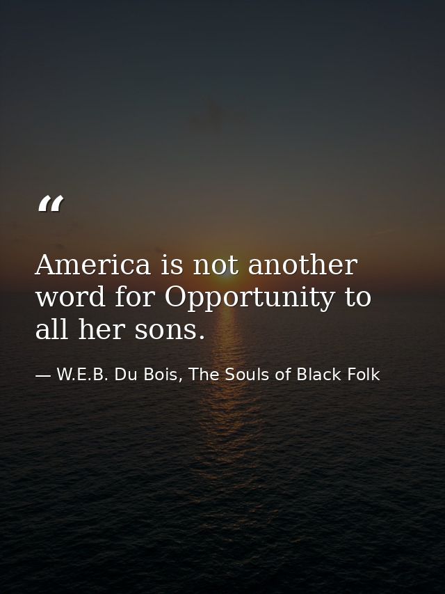 America is not another word for Opportunity to all her sons. — W.E.B. Du Bois, The Souls of Black Folk