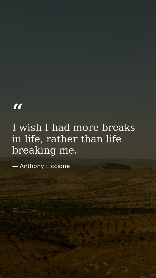 I wish I had more breaks in life, rather than life breaking me. — Anthony Liccione