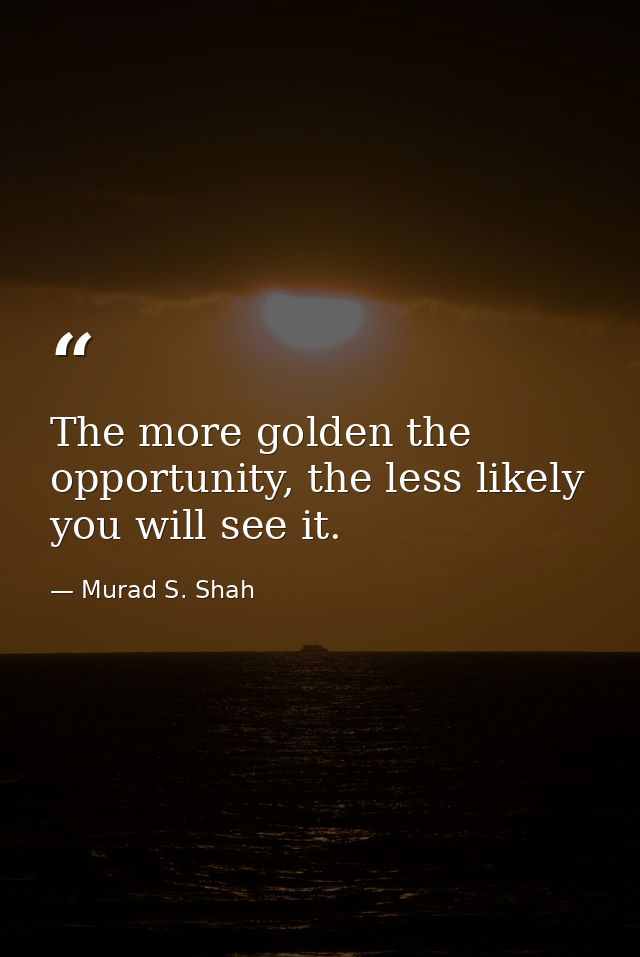 The more golden the opportunity, the less likely you will see it. — Murad S. Shah