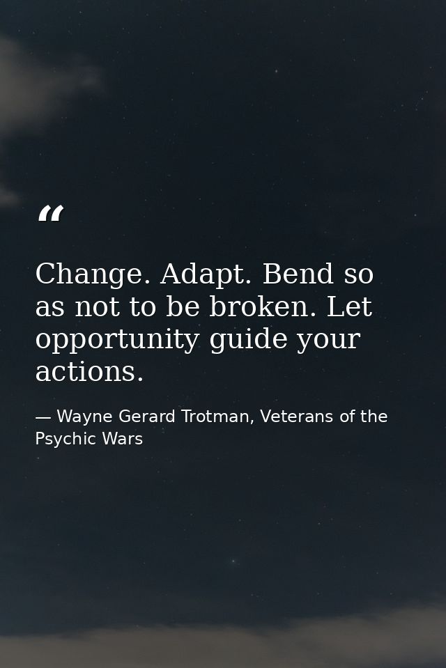 Change. Adapt. Bend so as not to be broken. Let opportunity guide your actions. — Wayne Gerard Trotman, Veterans of the Psychic Wars