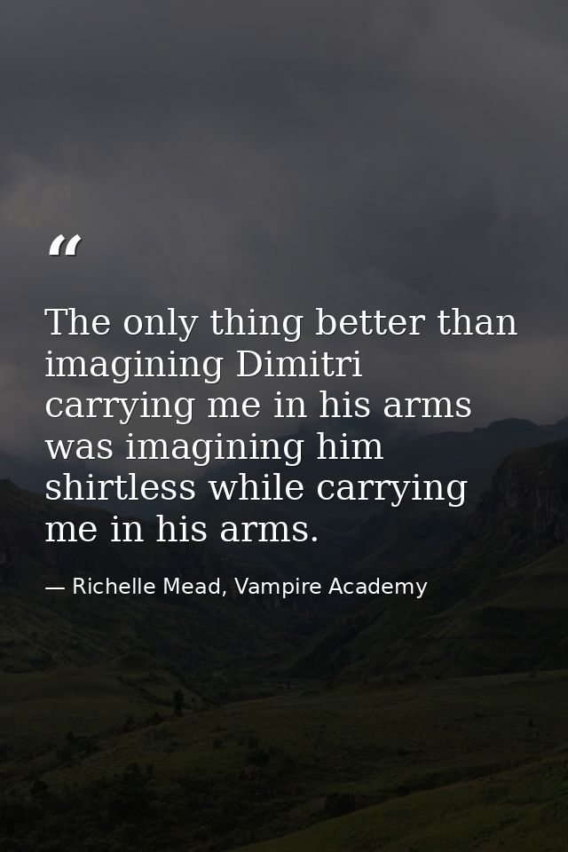 The only thing better than imagining Dimitri carrying me in his arms was imagining him shirtless while carrying me in hi — Richelle Mead, Vampire Academy