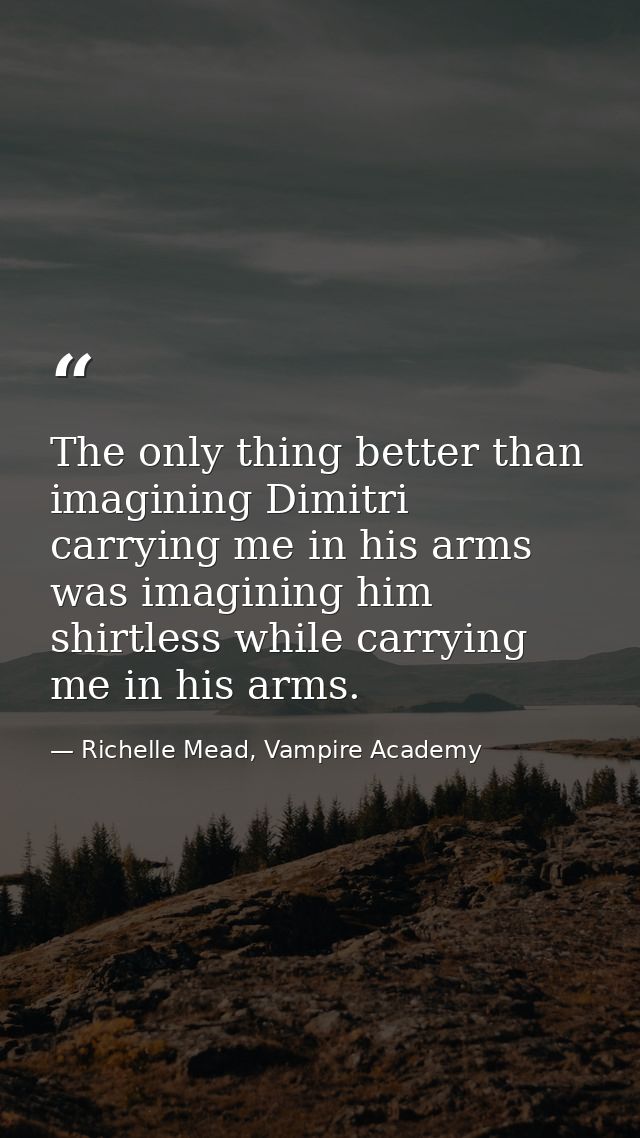 The only thing better than imagining Dimitri carrying me in his arms was imagining him shirtless while carrying me in hi — Richelle Mead, Vampire Academy