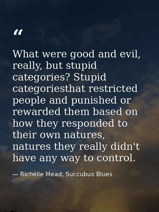 What were good and evil, really, but stupid categories? Stupid categoriesthat restricted people and punished or rewarded — Richelle Mead, Succubus Blues