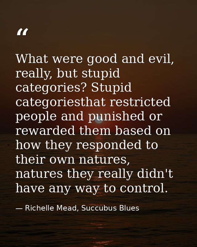 What were good and evil, really, but stupid categories? Stupid categoriesthat restricted people and punished or rewarded — Richelle Mead, Succubus Blues