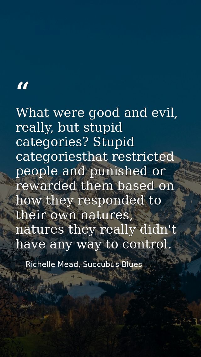 What were good and evil, really, but stupid categories? Stupid categoriesthat restricted people and punished or rewarded — Richelle Mead, Succubus Blues