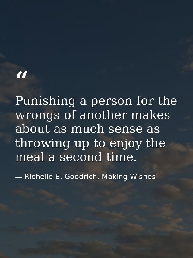 Punishing a person for the wrongs of another makes about as much sense as throwing up to enjoy the meal a second time. — Richelle E. Goodrich, Making Wishes