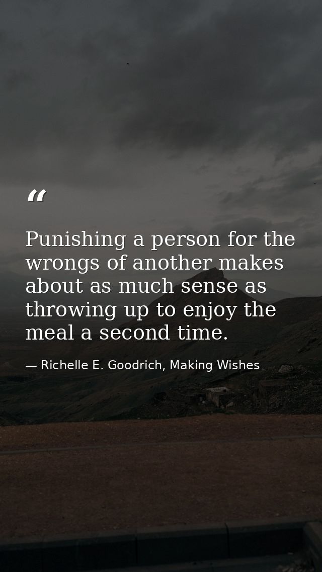 Punishing a person for the wrongs of another makes about as much sense as throwing up to enjoy the meal a second time. — Richelle E. Goodrich, Making Wishes