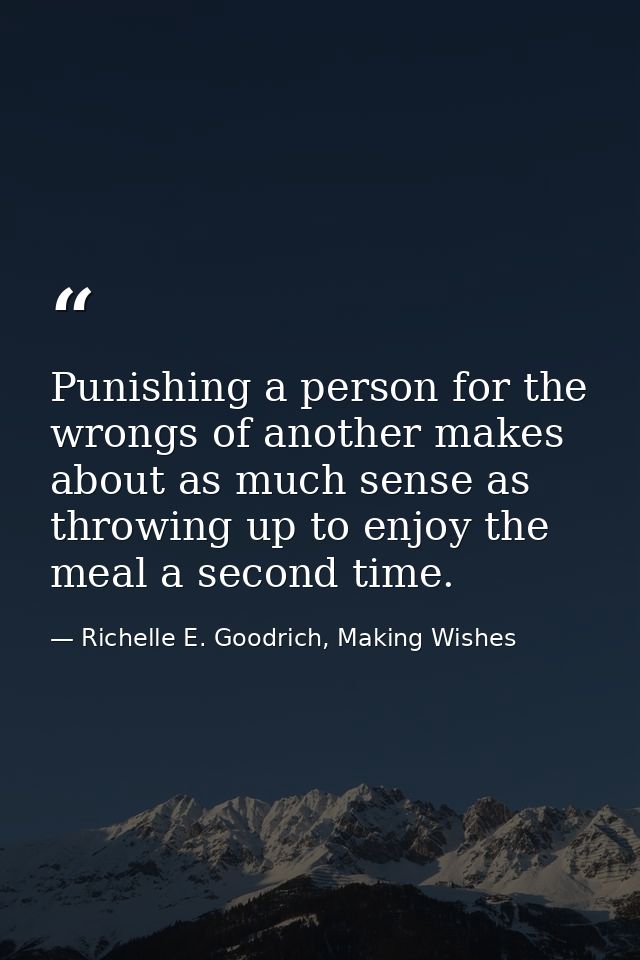 Punishing a person for the wrongs of another makes about as much sense as throwing up to enjoy the meal a second time. — Richelle E. Goodrich, Making Wishes