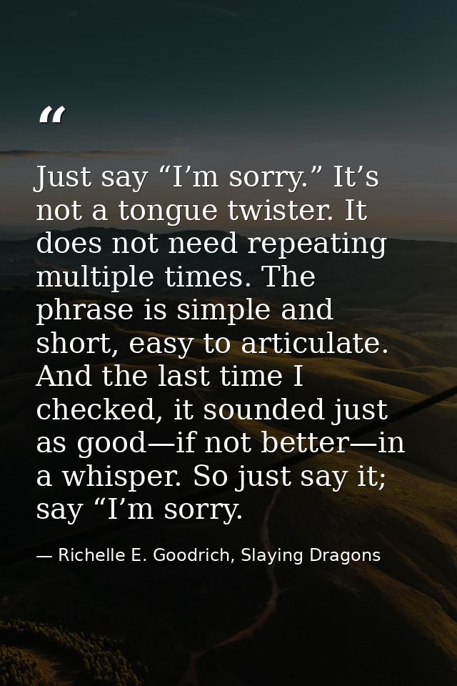 Just say “I’m sorry.” It’s not a tongue twister. It does not need repeating multiple times. The phrase is simple and sho — Richelle E. Goodrich, Slaying Dragons