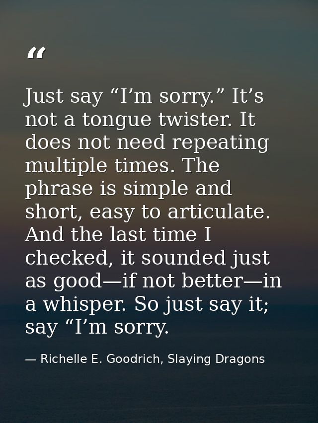 Just say “I’m sorry.” It’s not a tongue twister. It does not need repeating multiple times. The phrase is simple and sho — Richelle E. Goodrich, Slaying Dragons