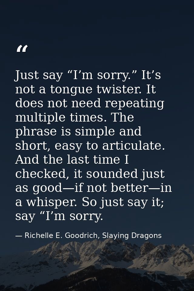 Just say “I’m sorry.” It’s not a tongue twister. It does not need repeating multiple times. The phrase is simple and sho — Richelle E. Goodrich, Slaying Dragons