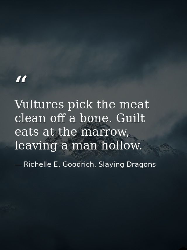 Vultures pick the meat clean off a bone. Guilt eats at the marrow, leaving a man hollow. — Richelle E. Goodrich, Slaying Dragons