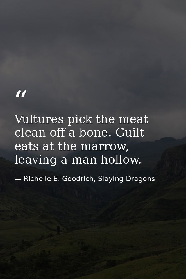 Vultures pick the meat clean off a bone. Guilt eats at the marrow, leaving a man hollow. — Richelle E. Goodrich, Slaying Dragons