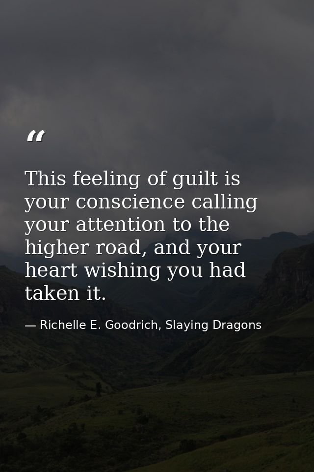 This feeling of guilt is your conscience calling your attention to the higher road, and your heart wishing you had taken — Richelle E. Goodrich, Slaying Dragons