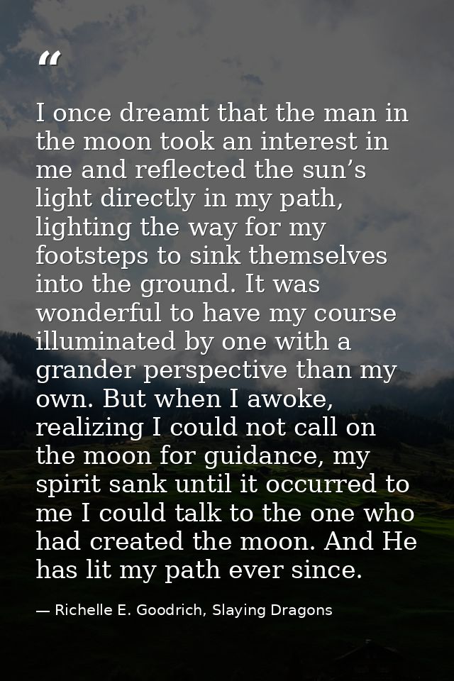 I once dreamt that the man in the moon took an interest in me and reflected the sun’s light directly in my path, lightin — Richelle E. Goodrich, Slaying Dragons