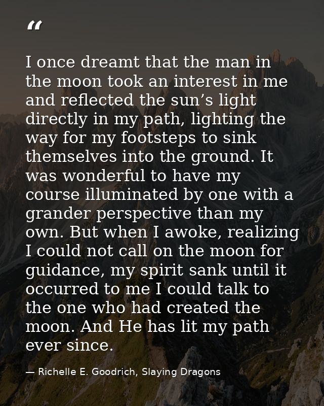 I once dreamt that the man in the moon took an interest in me and reflected the sun’s light directly in my path, lightin — Richelle E. Goodrich, Slaying Dragons