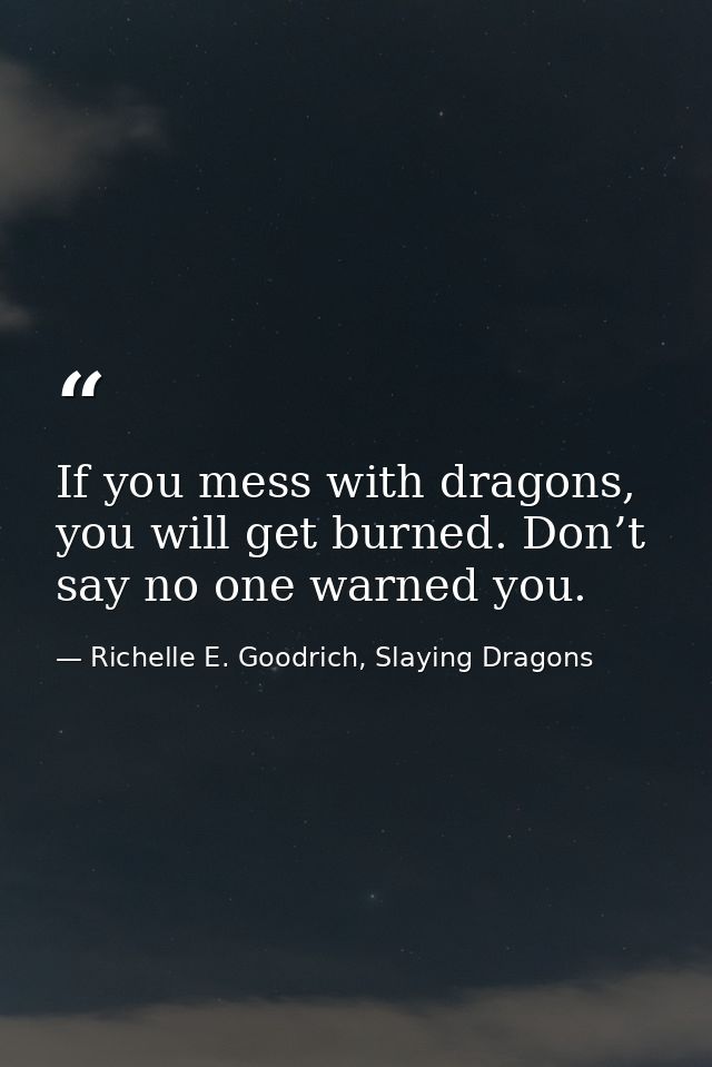 If you mess with dragons, you will get burned. Don’t say no one warned you. — Richelle E. Goodrich, Slaying Dragons