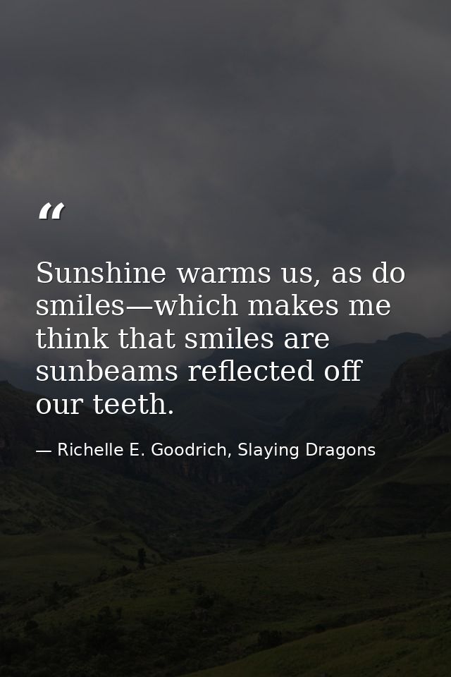 Sunshine warms us, as do smiles—which makes me think that smiles are sunbeams reflected off our teeth. — Richelle E. Goodrich, Slaying Dragons