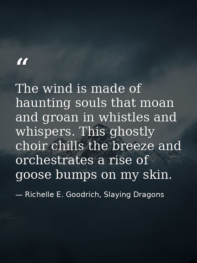 The wind is made of haunting souls that moan and groan in whistles and whispers. This ghostly choir chills the breeze an — Richelle E. Goodrich, Slaying Dragons