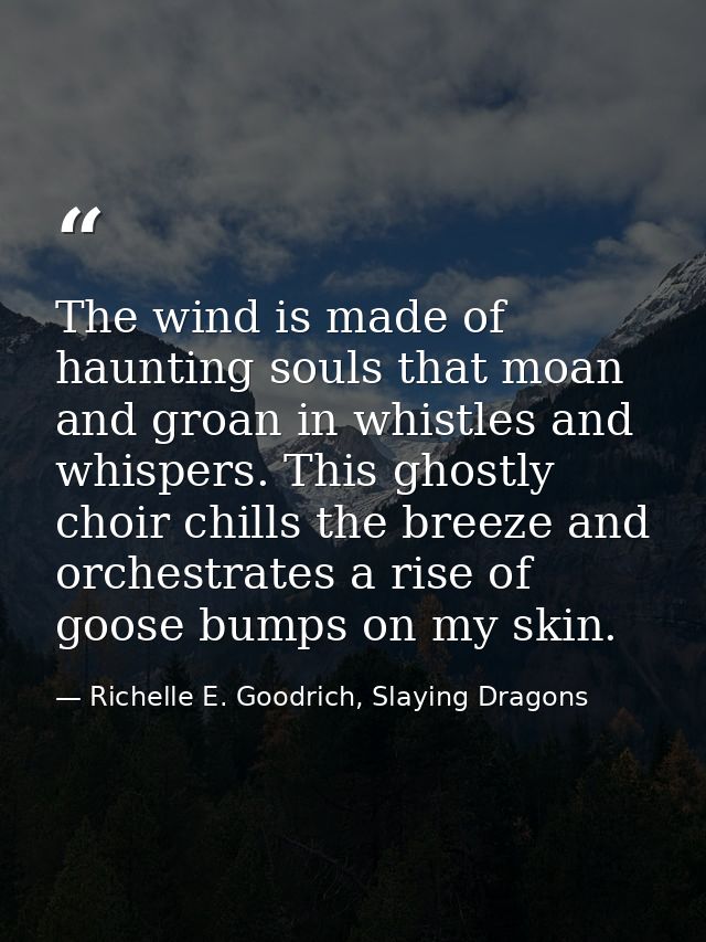 The wind is made of haunting souls that moan and groan in whistles and whispers. This ghostly choir chills the breeze an — Richelle E. Goodrich, Slaying Dragons