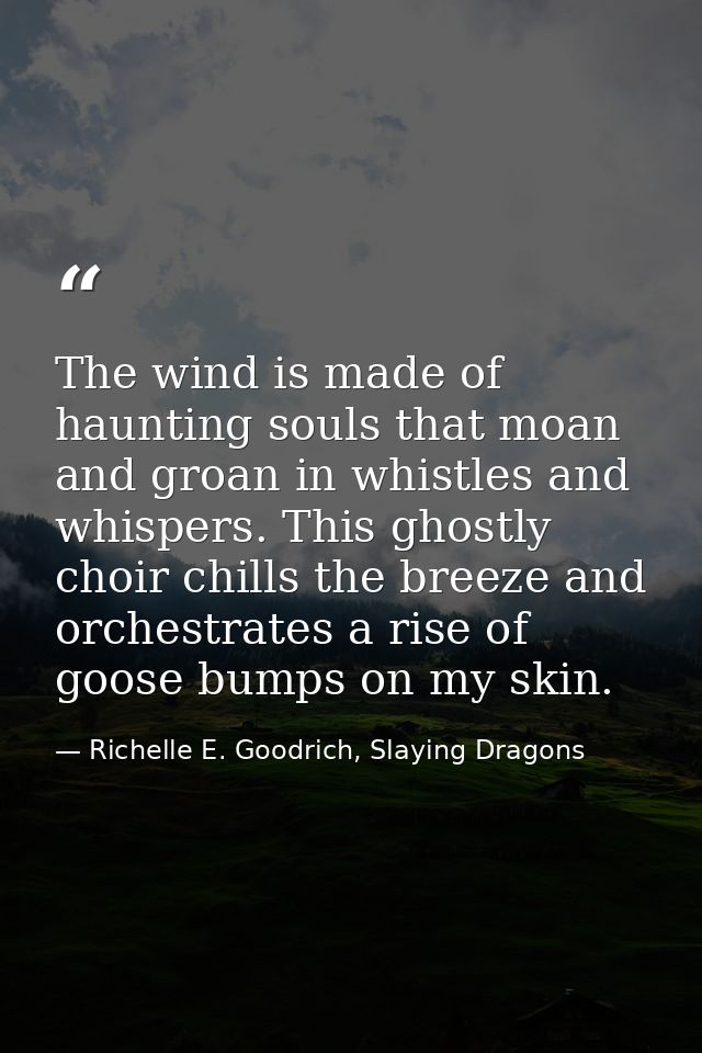 The wind is made of haunting souls that moan and groan in whistles and whispers. This ghostly choir chills the breeze an — Richelle E. Goodrich, Slaying Dragons