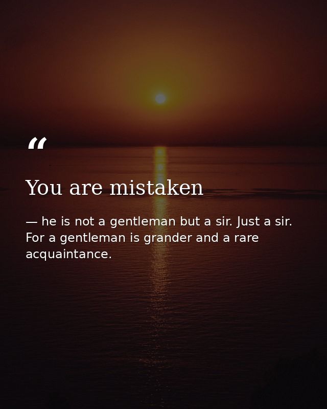 You are mistaken — he is not a gentleman but a sir. Just a sir. For a gentleman is grander and a rare acquaintance.