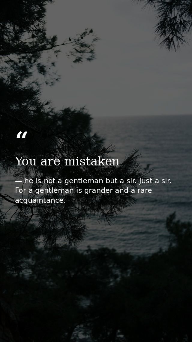 You are mistaken — he is not a gentleman but a sir. Just a sir. For a gentleman is grander and a rare acquaintance.