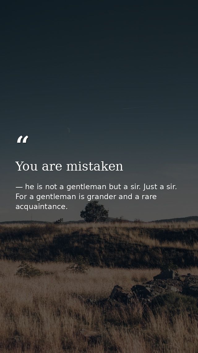 You are mistaken — he is not a gentleman but a sir. Just a sir. For a gentleman is grander and a rare acquaintance.