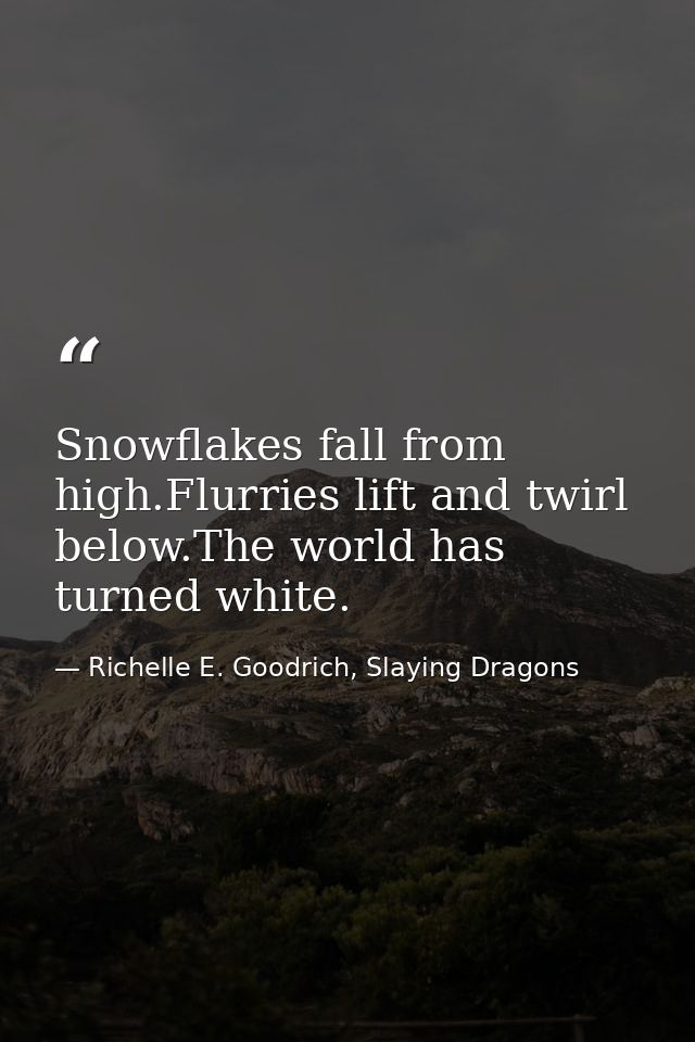 Snowflakes fall from high.Flurries lift and twirl below.The world has turned white. — Richelle E. Goodrich, Slaying Dragons