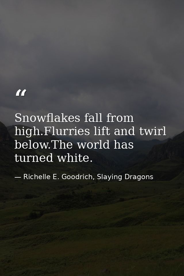 Snowflakes fall from high.Flurries lift and twirl below.The world has turned white. — Richelle E. Goodrich, Slaying Dragons