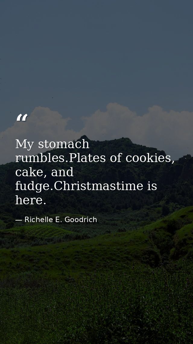 My stomach rumbles.Plates of cookies, cake, and fudge.Christmastime is here. — Richelle E. Goodrich