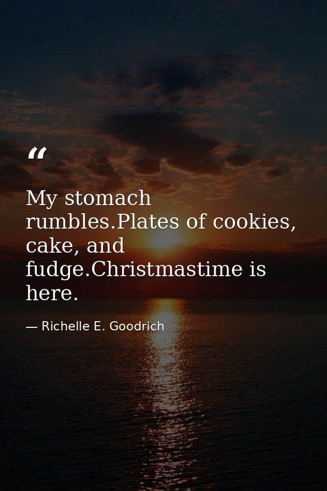 My stomach rumbles.Plates of cookies, cake, and fudge.Christmastime is here. — Richelle E. Goodrich