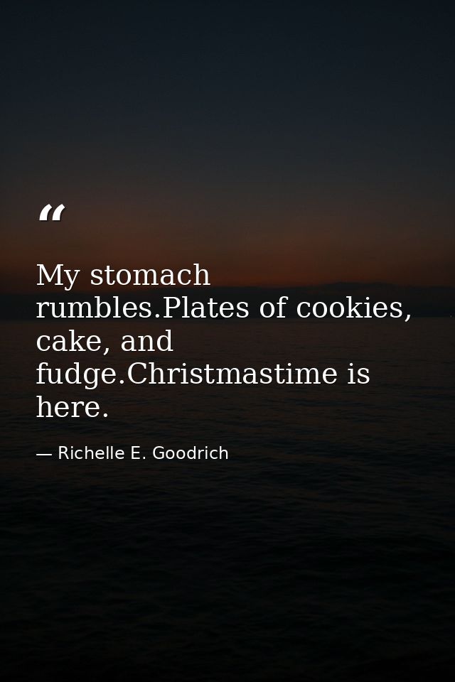 My stomach rumbles.Plates of cookies, cake, and fudge.Christmastime is here. — Richelle E. Goodrich