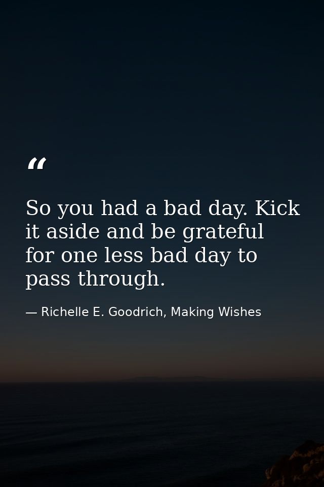 So you had a bad day. Kick it aside and be grateful for one less bad day to pass through. — Richelle E. Goodrich, Making Wishes