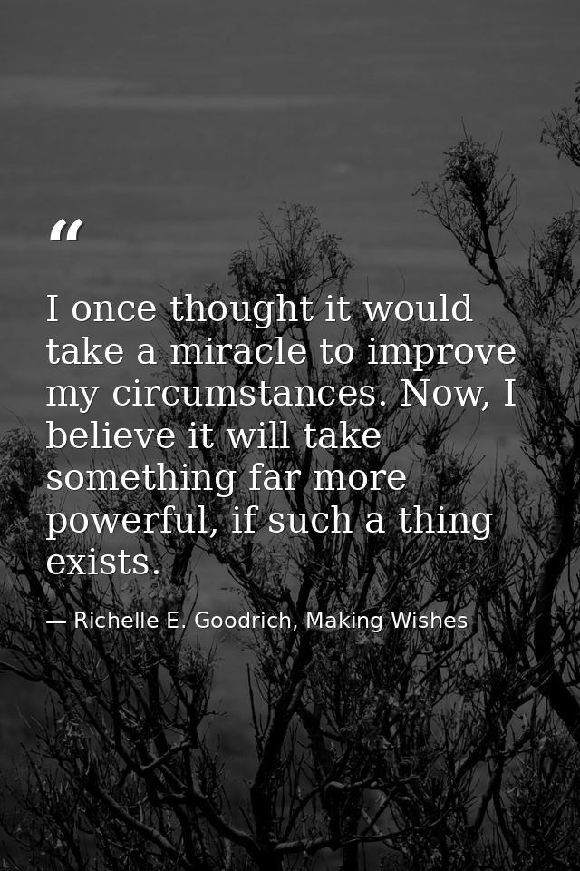 I once thought it would take a miracle to improve my circumstances. Now, I believe it will take something far more power — Richelle E. Goodrich, Making Wishes