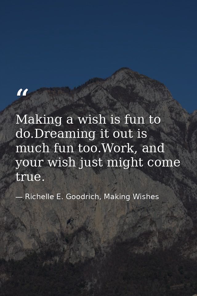 Making a wish is fun to do.Dreaming it out is much fun too.Work, and your wish just might come true. — Richelle E. Goodrich, Making Wishes