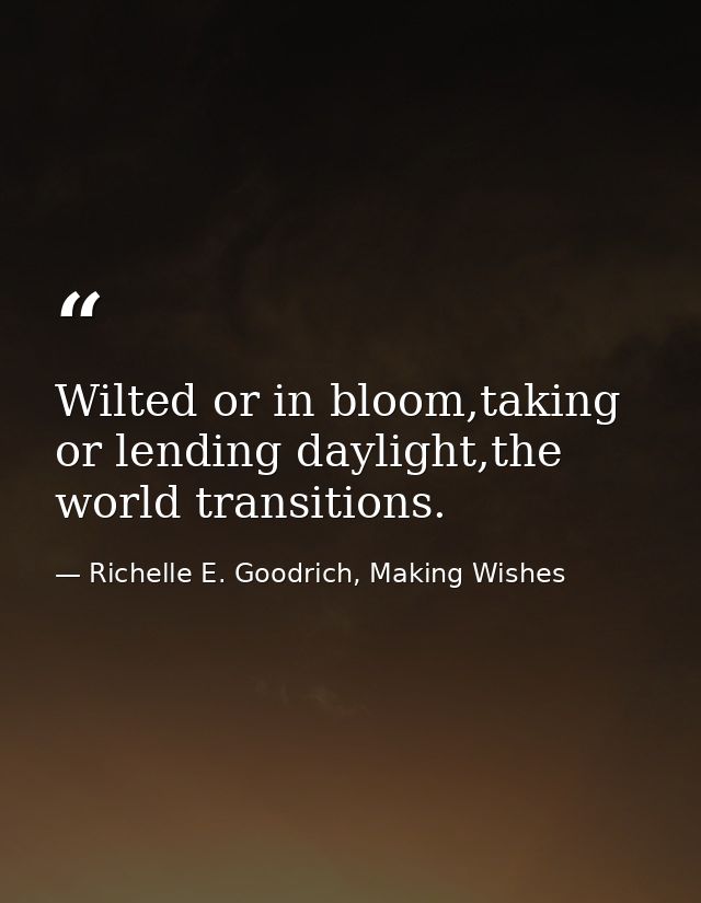 Wilted or in bloom,taking or lending daylight,the world transitions. — Richelle E. Goodrich, Making Wishes