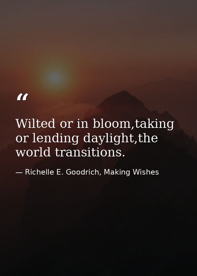 Wilted or in bloom,taking or lending daylight,the world transitions. — Richelle E. Goodrich, Making Wishes
