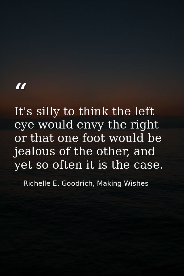 It's silly to think the left eye would envy the right or that one foot would be jealous of the other, and yet so often i — Richelle E. Goodrich, Making Wishes