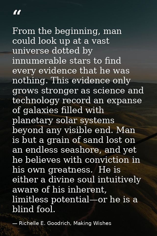 From the beginning, man could look up at a vast universe dotted by innumerable stars to find every evidence that he was  — Richelle E. Goodrich, Making Wishes