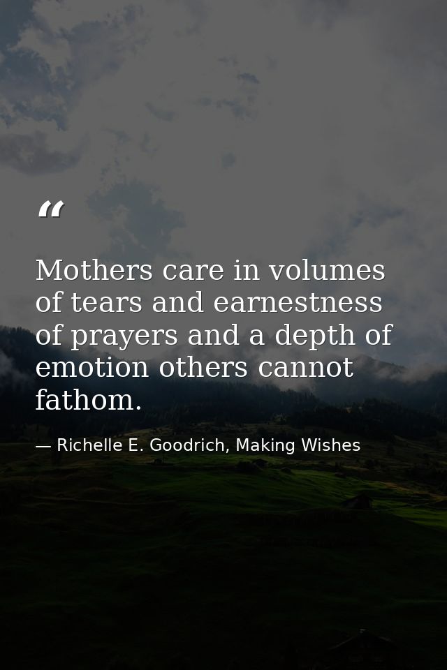 Mothers care in volumes of tears and earnestness of prayers and a depth of emotion others cannot fathom. — Richelle E. Goodrich, Making Wishes