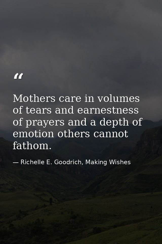 Mothers care in volumes of tears and earnestness of prayers and a depth of emotion others cannot fathom. — Richelle E. Goodrich, Making Wishes