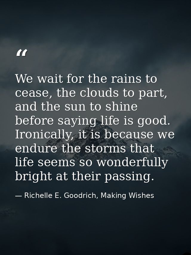 We wait for the rains to cease, the clouds to part, and the sun to shine before saying life is good. Ironically, it is b — Richelle E. Goodrich, Making Wishes