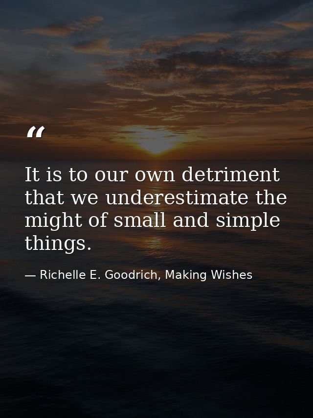 It is to our own detriment that we underestimate the might of small and simple things. — Richelle E. Goodrich, Making Wishes