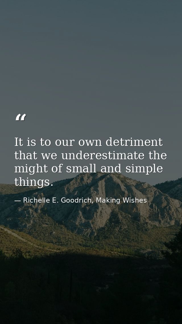 It is to our own detriment that we underestimate the might of small and simple things. — Richelle E. Goodrich, Making Wishes