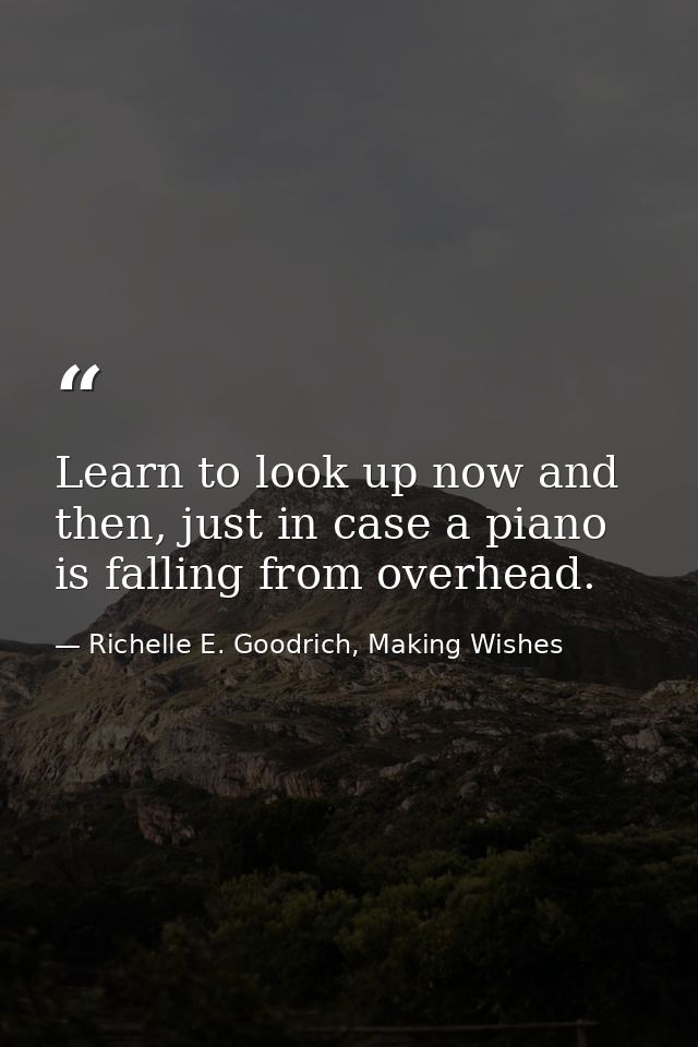 Learn to look up now and then, just in case a piano is falling from overhead. — Richelle E. Goodrich, Making Wishes