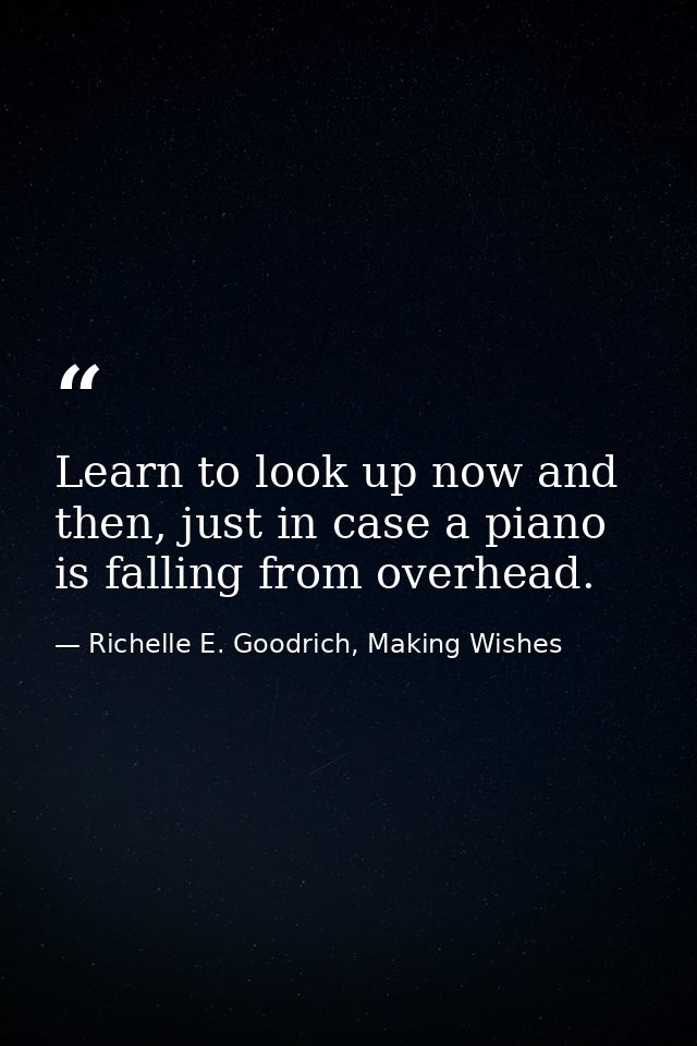 Learn to look up now and then, just in case a piano is falling from overhead. — Richelle E. Goodrich, Making Wishes