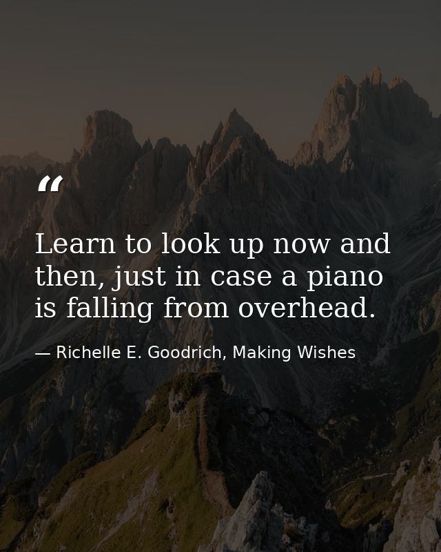 Learn to look up now and then, just in case a piano is falling from overhead. — Richelle E. Goodrich, Making Wishes