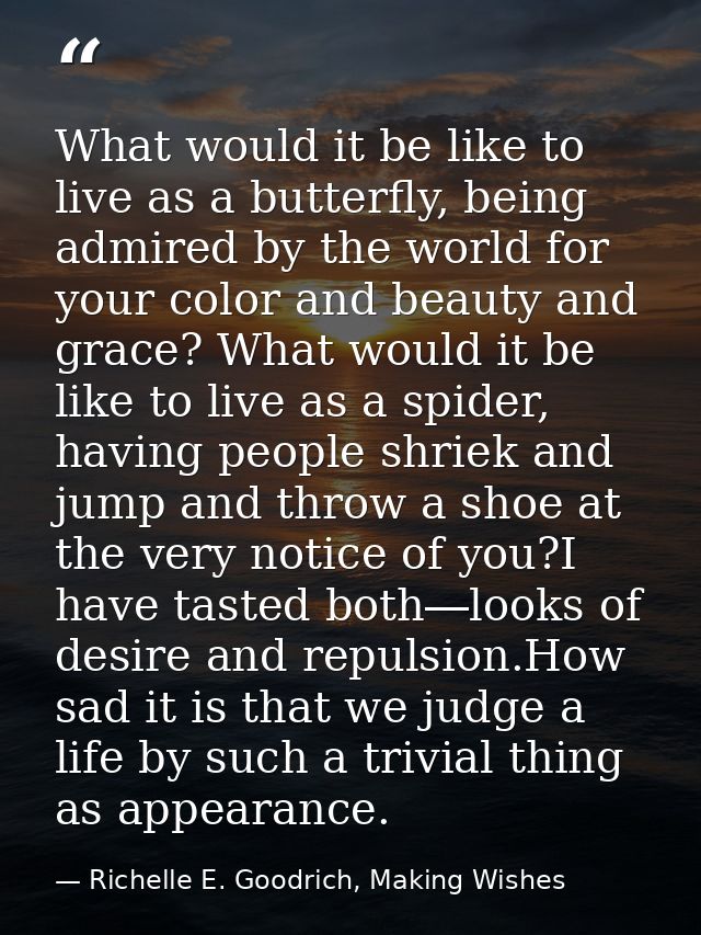 What would it be like to live as a butterfly, being admired by the world for your color and beauty and grace? What would — Richelle E. Goodrich, Making Wishes
